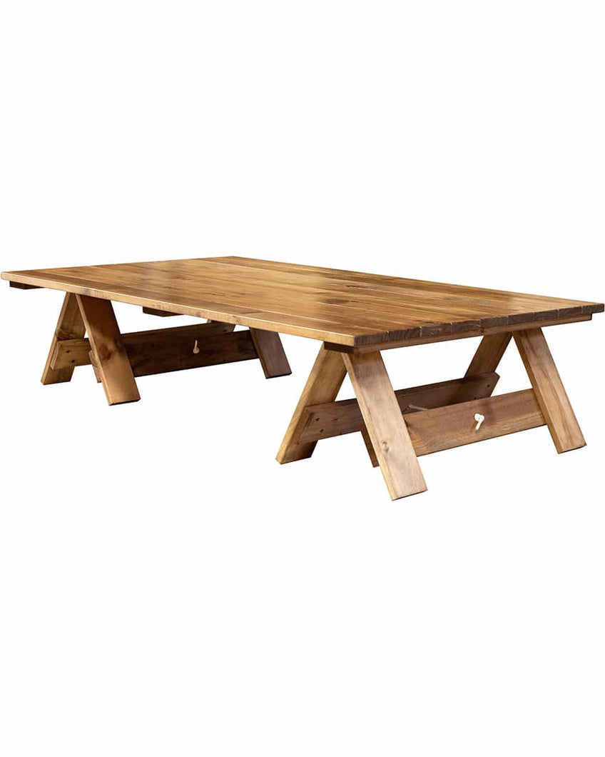 Natural Timber Low Rustic Trestle Picnic Table Hire